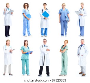 Group Of Medical Doctors. Health Care. Isolated On White Background.