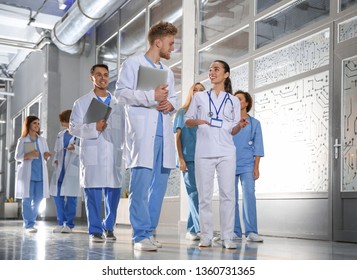 Group Of Medical Students In College Hallway