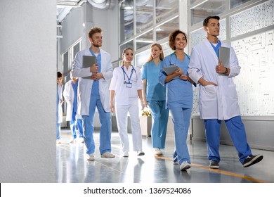 Group Of Medical Students In College Hallway