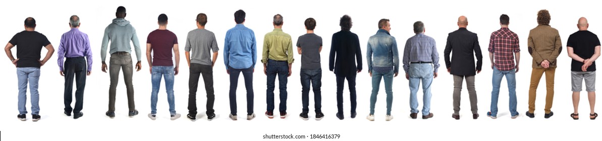 Group Of Men From Behind With White Background