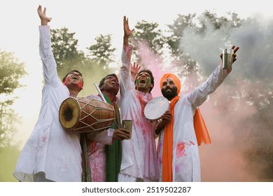 Group of Men celebrating Holi with instruments - Powered by Shutterstock