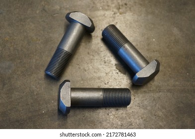 The Group Of Metal Stud Bolt Part Manufacturing By CNC Machining Process. 