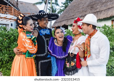 group of mexican dancers wearing traditional folk costume, young latin people portrait in Mexico Latin America - Shutterstock ID 2323313415