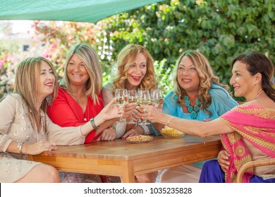 Group Of Middle Aged Women Drinking Wine At Party