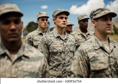 Group of military soldiers standing in boot camp - Shutterstock ID 630916754