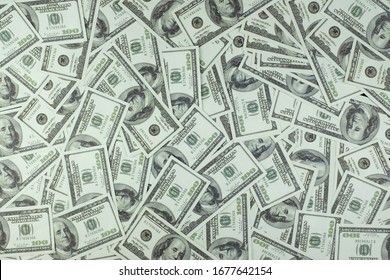 Group Of Money Stack Of 100 US Dollars Banknotes A Lot Of The Background Texture Top View