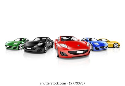 Group Of Multi Colored Modern Cars