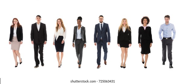 A Group Of Multi Ethnic Business People Walking On White Background