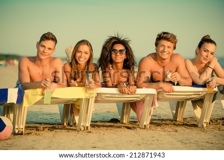 Similar – Image, Stock Photo Group of people in swimsuit having fun outdoors