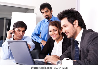 Group Of Multi Racial Business People In Meeting, Indian Business Woman In Meeting With Young Businessmen.