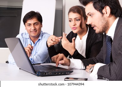 Group Of Multi Racial Business People In Meeting, Indian Business Woman In Meeting With Young Businessmen.