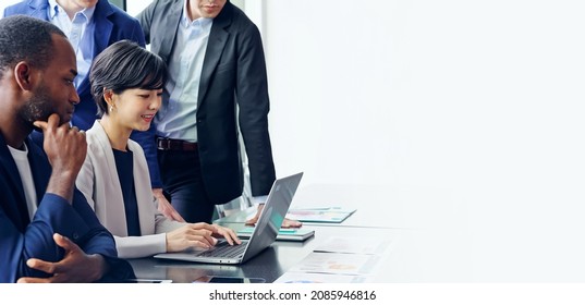 Group of multi racial people meeting in the office. Global business. Teamwork of business. Diversity. - Shutterstock ID 2085946816