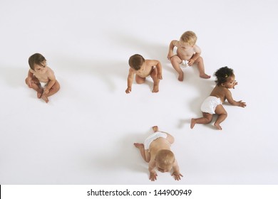 Group Of Multiethnic Babies Isolated On White Background