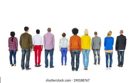 Group of Multiethnic Colorful People Facing Backwards