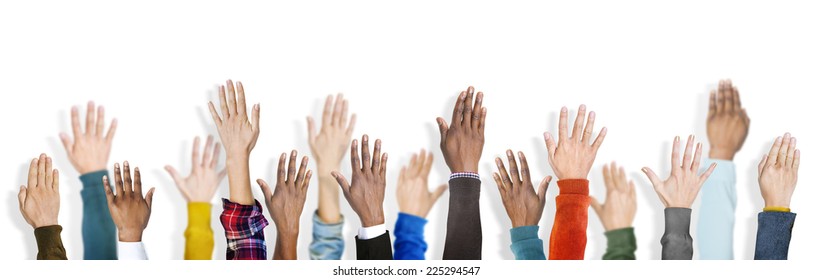 Group of Multiethnic Diverse Hands Raised - Shutterstock ID 225294547