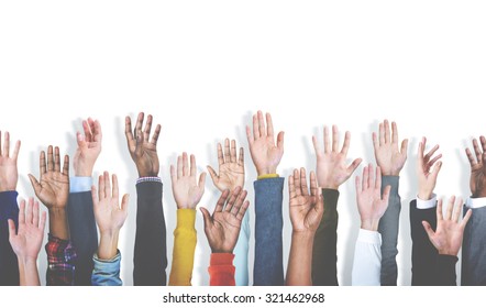 Group of Multiethnic Diverse Hands Raised Concept - Shutterstock ID 321462968