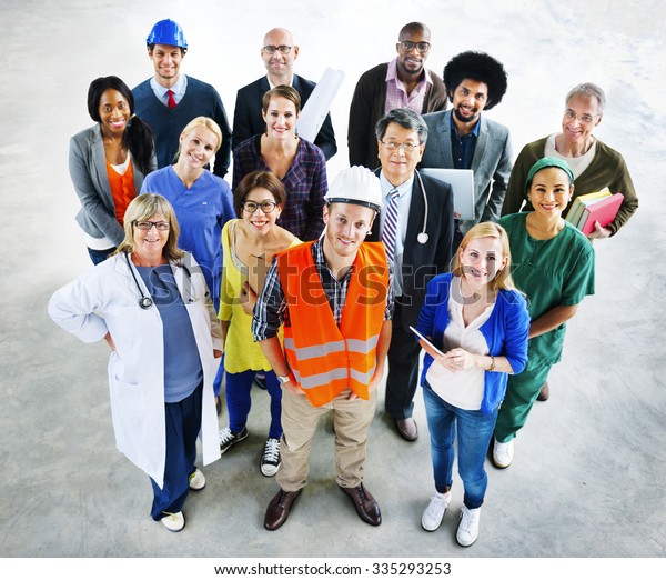 Group of Multiethnic Diverse People with\
Different Jobs Concept
