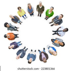 Group Of Multiethnic People In A Circle Looking Up