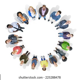 Group Of Multiethnic People Forming A Circle Looking Up