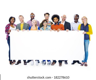 Group Of Multi-Ethnic People Holding Blank Billboard