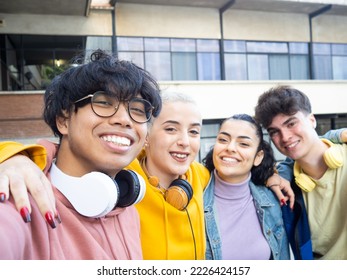  Group of multi-ethnic students having fun. POV Selfie Photo  - Shutterstock ID 2226424157