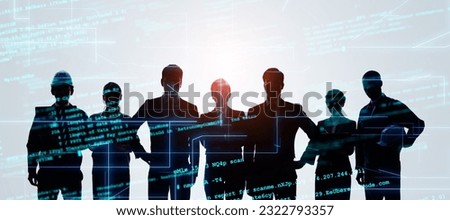 Group of multinational people and digital technology concept. Digital transformation. System engineering.
