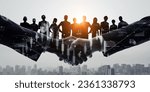 Group of multinational people and financial technology concept. Wide angle visual for banners or advertisements.