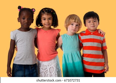 Group of multiracial happy kids portrait. Studio