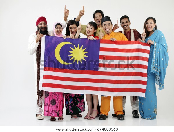 Group Multiracial Men Women Holding Malaysia Stock Photo Edit Now 674003368