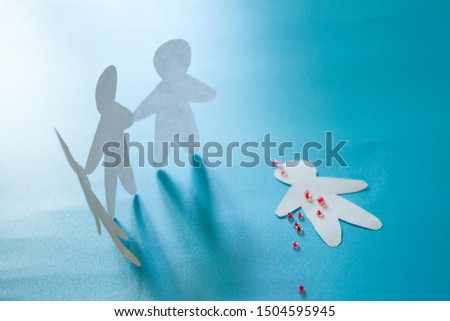 Group murder concept. Three persons and one dead