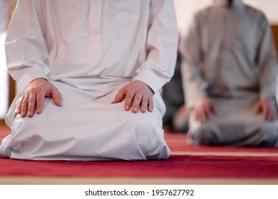 Group Of Muslim People Praying Namaz In Mosque.