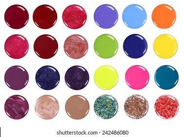 Group of nail polish circles isolated on white
