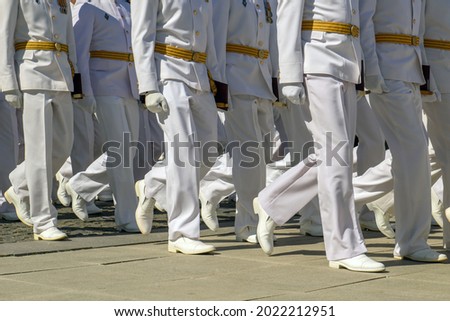 A group of naval officers of the Navy. Parade of cadets of the highest composition of the Russian Navy.