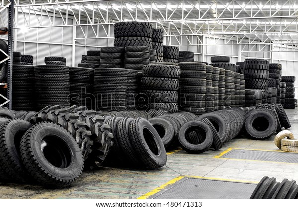 Group of new tires\
for sale at a tire store