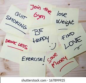 Group of New year Resolutions written on Post it Notes  - Powered by Shutterstock