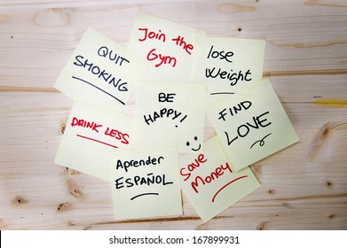 Group of New year Resolutions written on Post it Notes  - Powered by Shutterstock