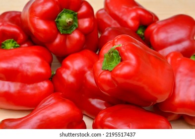 Group Of Objects Heap Of Paprika Red Bell Pepper Close Up