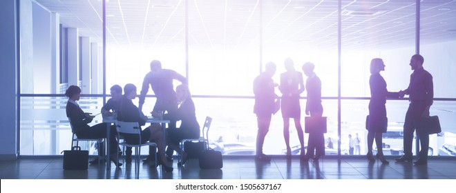 Group Ofl  Silhouettes Of Businesspeople Comunications  Background Business Centre