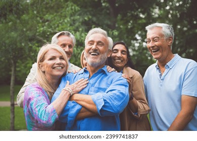 Group of old friends spending time together in the main parts of london, visiting the westminster area and st. james park. Old buddies reunion. Concept about third age and seniority - Powered by Shutterstock