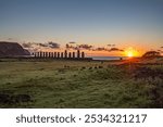 Group of old Moais located in the Rapa Nui National Park, Easter Island