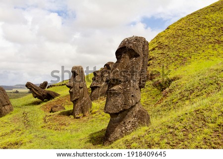 Group of old Moais located in the Rapa Nui National Park, Easter Island