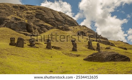 Group of old Moais located in the Rapa Nui National Park, Easter Island