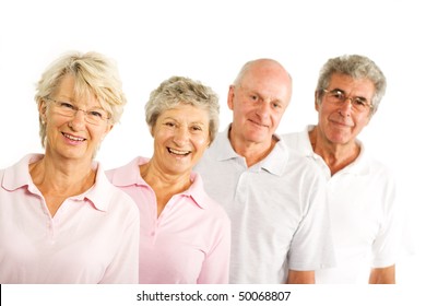 Group Of Older Mature People Having Fun And Smiling In The Gym