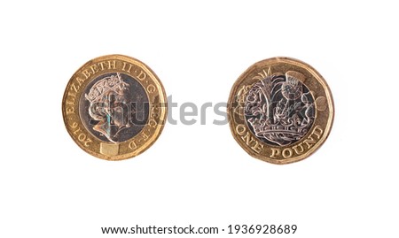 the group of One Pound Coin Isolated on White background.