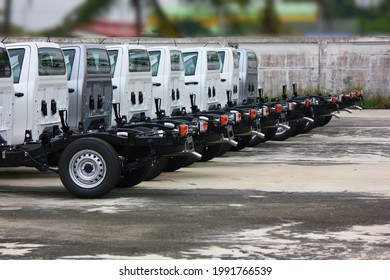 Group Of One Ton Truck Chassis In Stock Yard