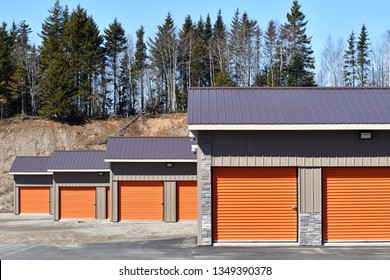 Group Of Orange Door Storage Units