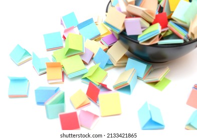 Group Of Origami Square Paper Shapes On White