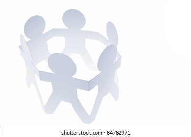 Group Of Paper Doll People In A Circle Together