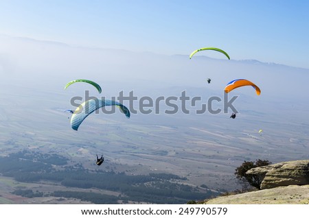 group paragliding, extreme sport stock photo