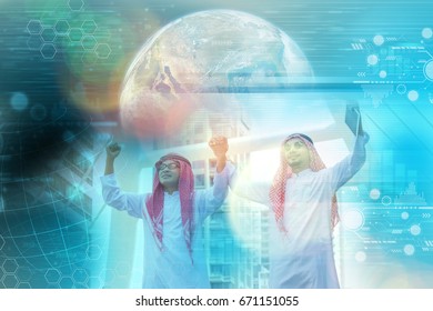 A group or partner of successful workers. Elements of this image furnished by NASA. success concept.